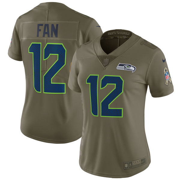 Women Seattle Seahawks #12 Fan Nike Olive Salute To Service Limited NFL Jerseys->->Women Jersey